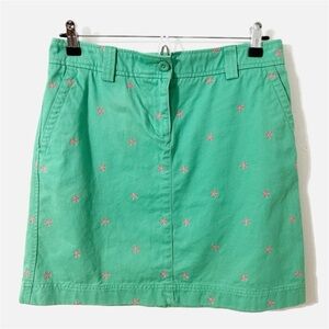 L.L. Bean Green Mini Skirt Pink Embroidered Stars Accent Five Pocket Styling 🩷💚